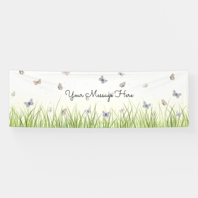 Banderoles Papillons bleus et crème Charming Garden Scène B (Horizontal)