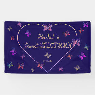 Banderoles Papillons de coeur rose doux 16 Anniversaire