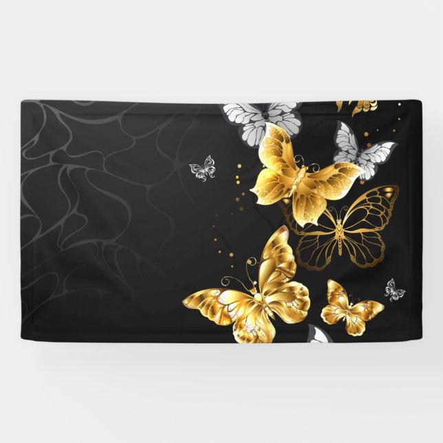 Banderoles Papillons d'or et de blanc (Horizontal)