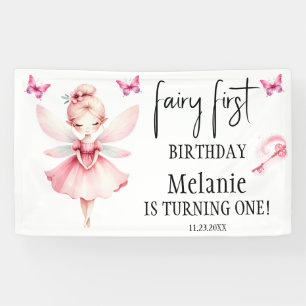 Banderoles Papillons Fée Rose Magique Baguette Premier annive