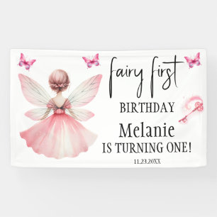 Banderoles Papillons Fée Rose Magique Baguette Premier annive