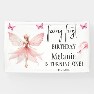 Banderoles Papillons Fée Rose Magique Baguette Premier annive