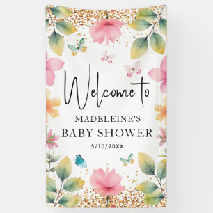 Banderoles Papillons Fleurs Baby shower rose Accueil