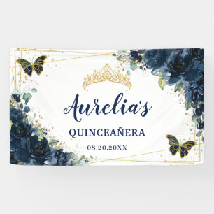 Banderoles Papillons Floraux bleu marine XV Accueil