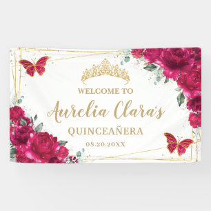 Banderoles Papillons Floraux Rose Fuchsia Accueil