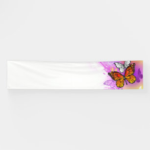 Banderoles Papillons Monarque sur Arrière - plan pourpre