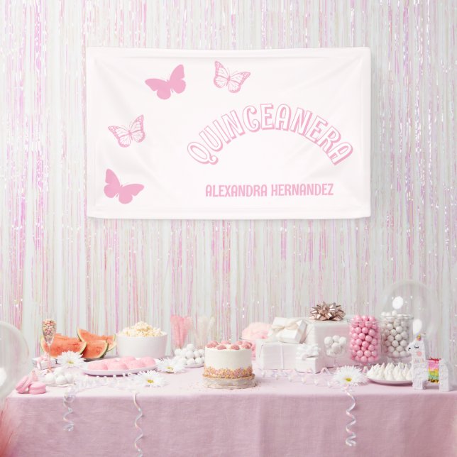 Banderoles Papillons roses Quinceanera (Fête)