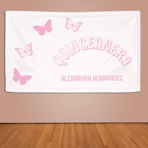 Banderoles Papillons roses Quinceanera