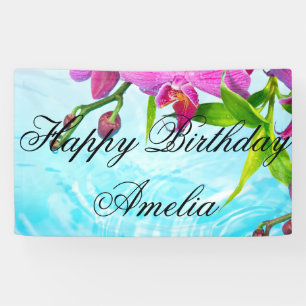 Banderoles paradis tropical, zen, paix, orchidée, eau bleue, 