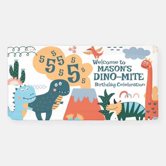 Banderoles Parti Anniversaire de enfant de Cute Dinosaur (Horizontal)