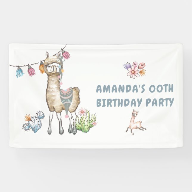Banderoles Parti Anniversaire de enfant de Cute Llama (Horizontal)