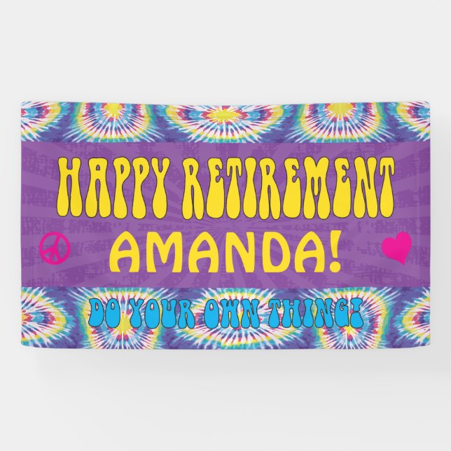 Banderoles Parti de retraite Hippie Retro Tie Dye (Horizontal)