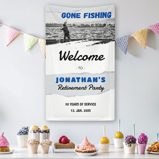 Banderoles Parti simple Pêche Retraite Accueil (Simple Gone Fishing Retirement Party Welcome Banner)