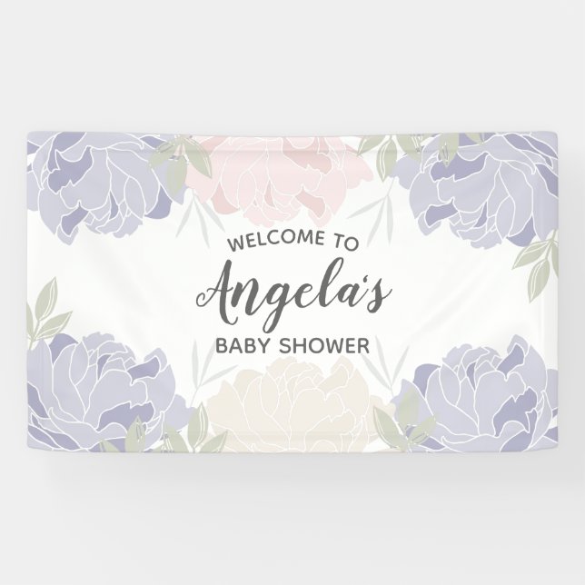 Banderoles Partie de baby shower rose et pourpre de pivoines (Horizontal)