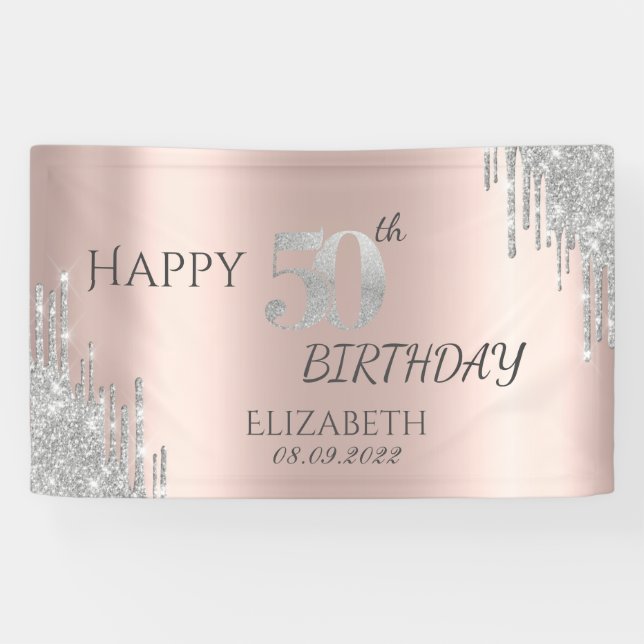 Banderoles Parties scintillant argent gouttes Rose Gold 50e a (Horizontal)