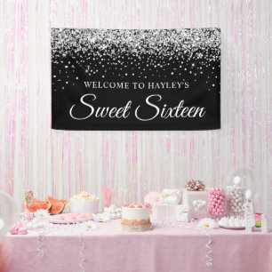 Banderoles Parties scintillant argentée sur Sweet sixteen noi