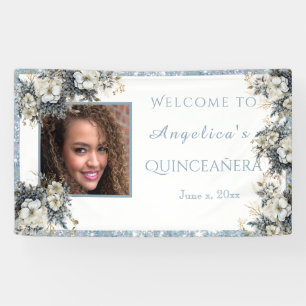 Banderoles Parties scintillant bleu Quinceanera Aquarelle Fle