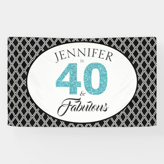 Banderoles Parties scintillant bleue 40 et fabuleuse coutume  (Horizontal)