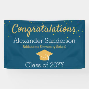 Banderoles Parties scintillant Bleue et Or Félicitations Grad