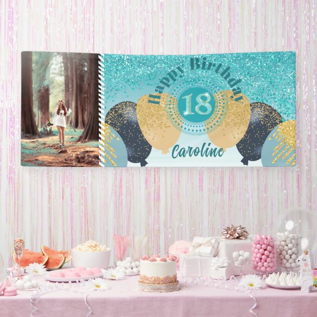 Banderoles Parties scintillant bleue turquoise 18e anniversai (Fête)