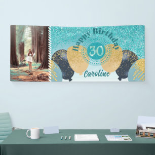 Banderoles Parties scintillant bleue turquoise 30e anniversai