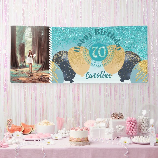 Banderoles Parties scintillant bleue turquoise 70e anniversai (Fête)