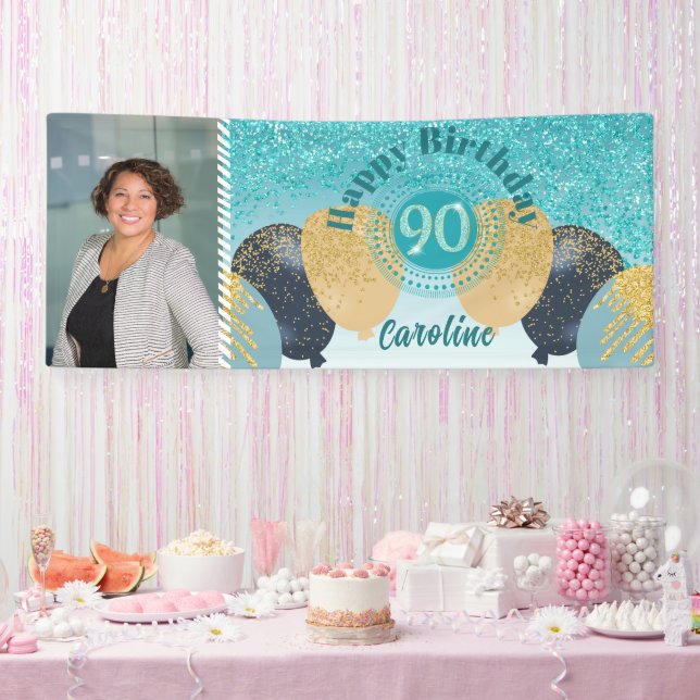 Banderoles Parties scintillant bleue turquoise 90e anniversai (Fête)