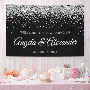 Banderoles Parties scintillant d'argent et Mariage noir