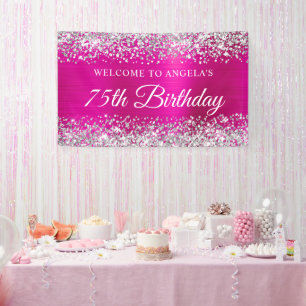 Banderoles Parties scintillant d'argent Hot Pink Foil 75e ann