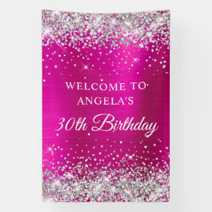 Banderoles Parties scintillant d'argent Pink Hot Foil 30e ann