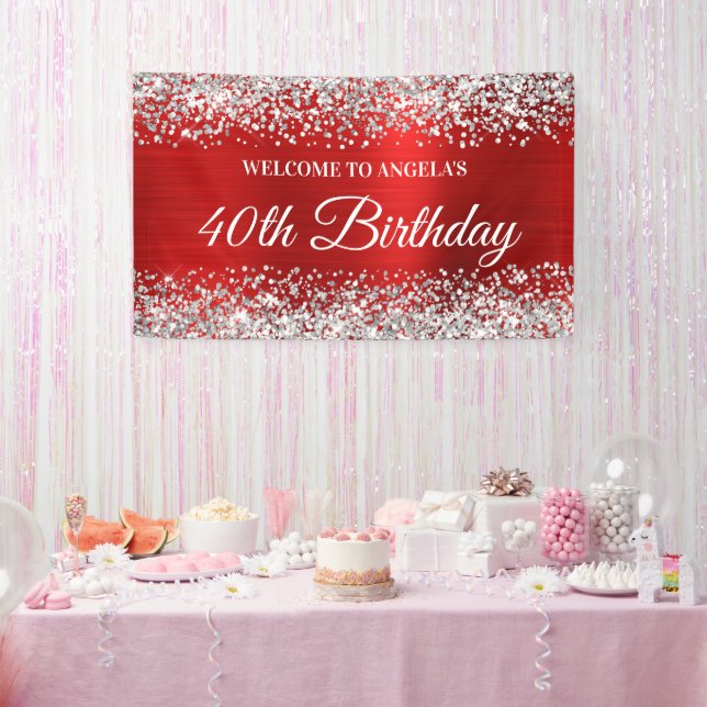 Banderoles Parties scintillant d'argent Red Foil 40e annivers (Fête)