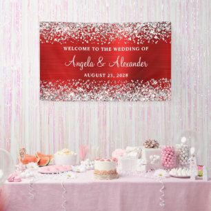 Banderoles Parties scintillant d'argent Rouge Foil Mariage Bi