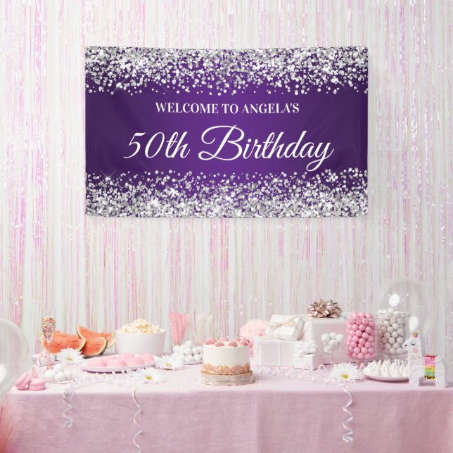 Banderoles Parties scintillant d'argent Royal violet 50e anni (Fête)