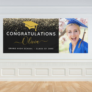 Banderoles parties scintillant de graduation 2024 Black Gold