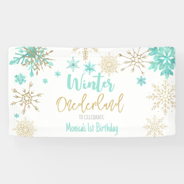 Banderoles Parties scintillant de neige de l'hiver onederland (Horizontal)