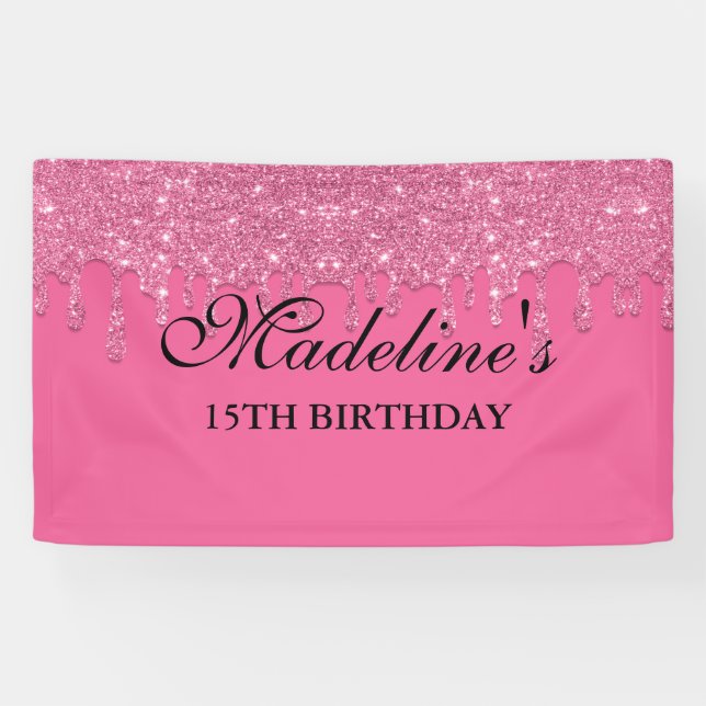 Banderoles Parties scintillant de séchage rose personnalisée  (Horizontal)