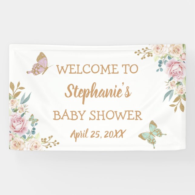 Banderoles Parties scintillant d'or Baby shower petit papillo (Horizontal)
