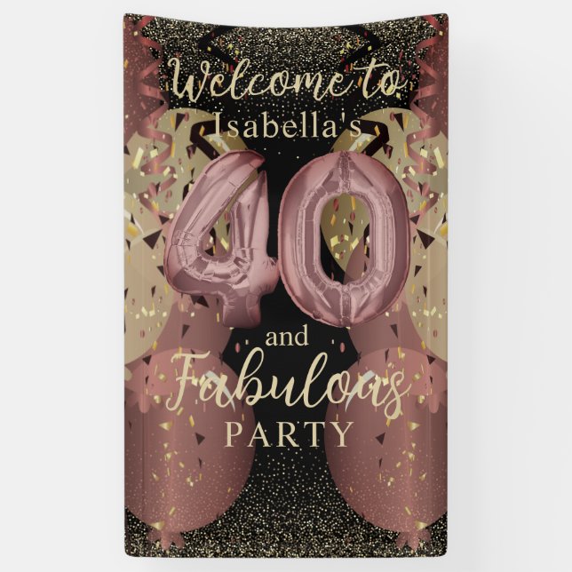 Banderoles Parties scintillant d'or noir et Rose 40e annivers (Vertical)