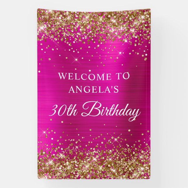 Banderoles Parties scintillant d'or Pink Hot Foil 30e anniver (Verticale)
