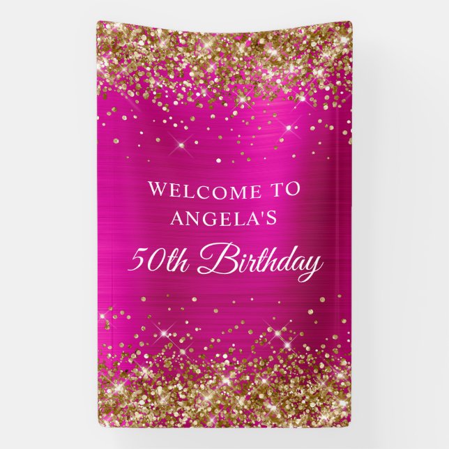 Banderoles Parties scintillant d'or Pink Hot Foil 50e anniver (Verticale)