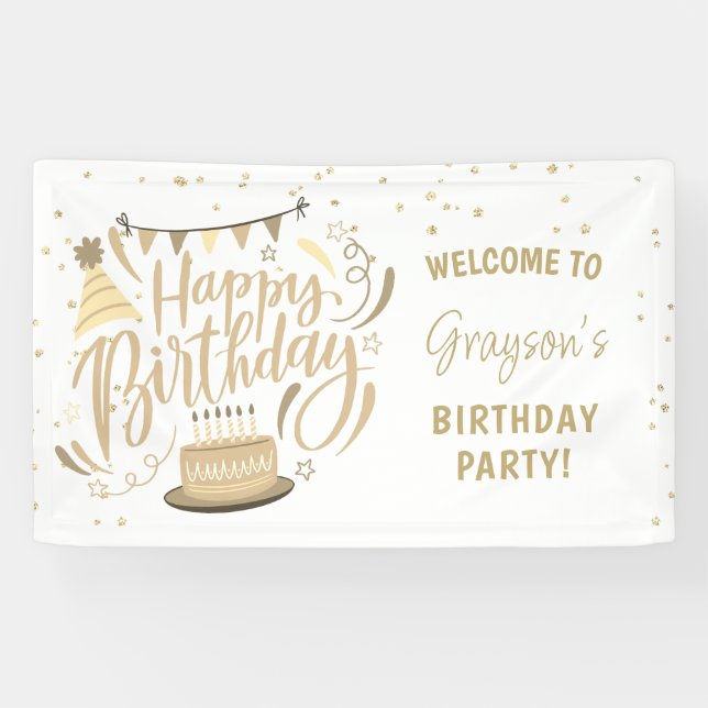 Banderoles Parties scintillant d'or pour enfants d'anniversai (Horizontal)