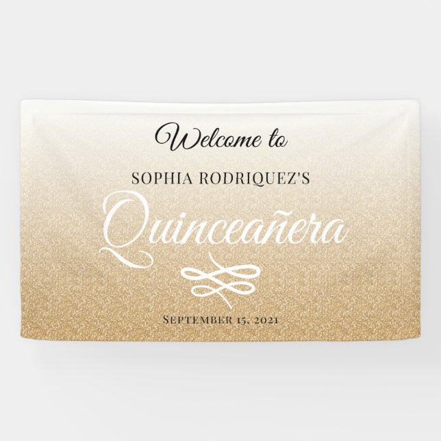 Banderoles Parties scintillant d'or Quinceañera 15e anniversa (Horizontal)
