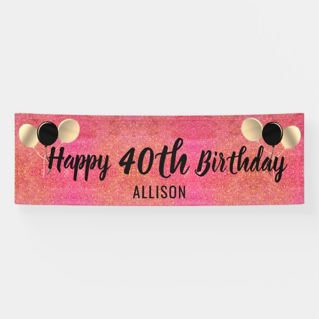 Banderoles Parties scintillant d'or rose personnalisée 40e an (Horizontal)