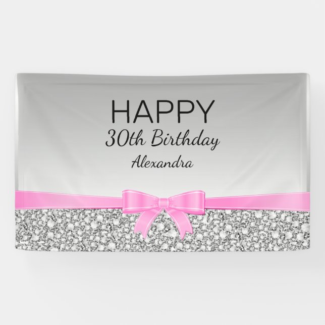Banderoles Parties scintillant Élégante Et Ruban Rose Anniver (Horizontal)