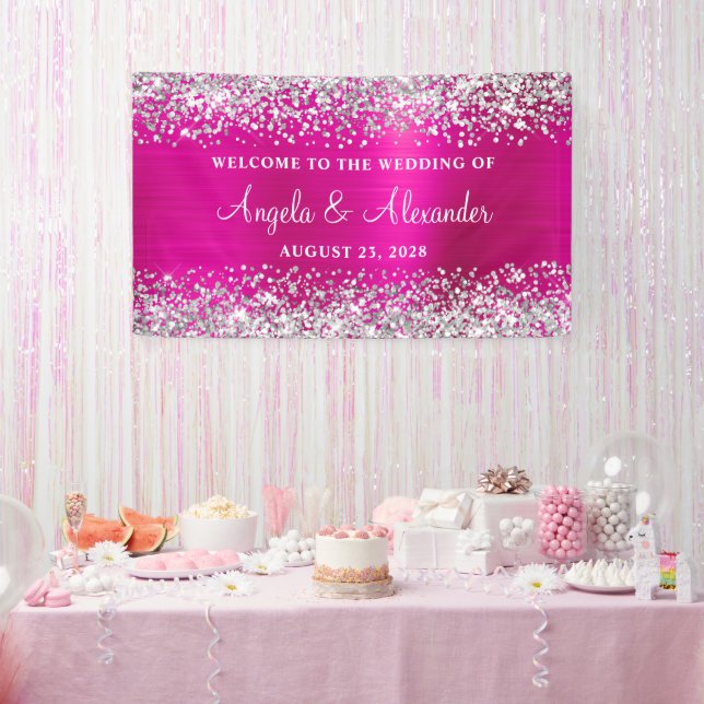 Banderoles Parties scintillant en argent Hot rose Foil Mariag (Fête)