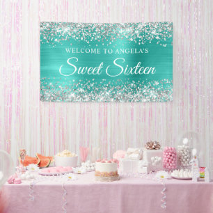 Banderoles Parties scintillant en argent Turquoise Sweet sixt