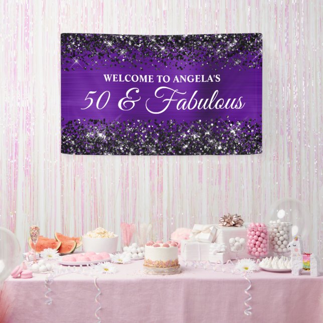 Banderoles Parties scintillant noire Indigo Purple 50 & Fabul (Fête)