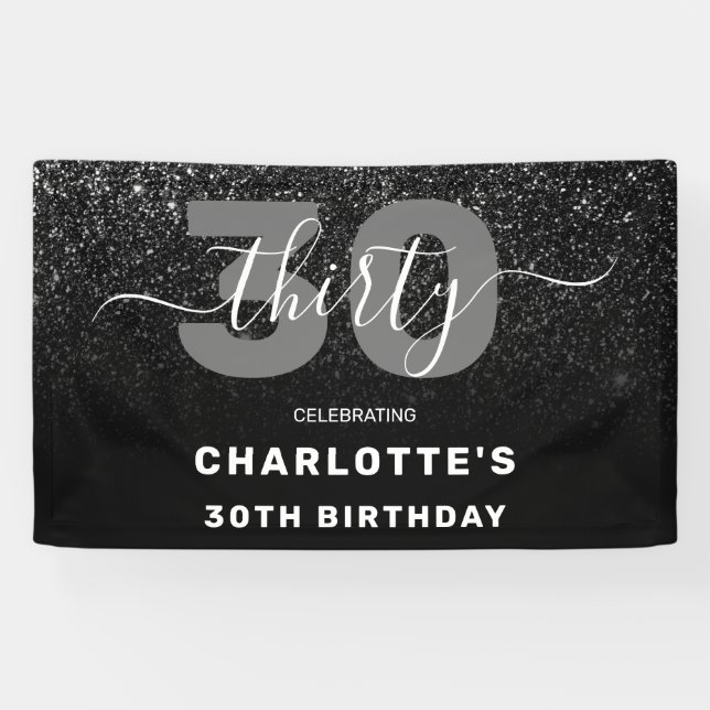 Banderoles Parties scintillant noire moderne élégant 30e anni (Horizontal)