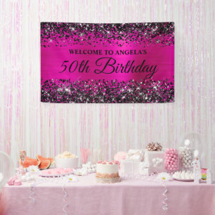 Banderoles Parties scintillant noire Pink Hot Foil 50e annive