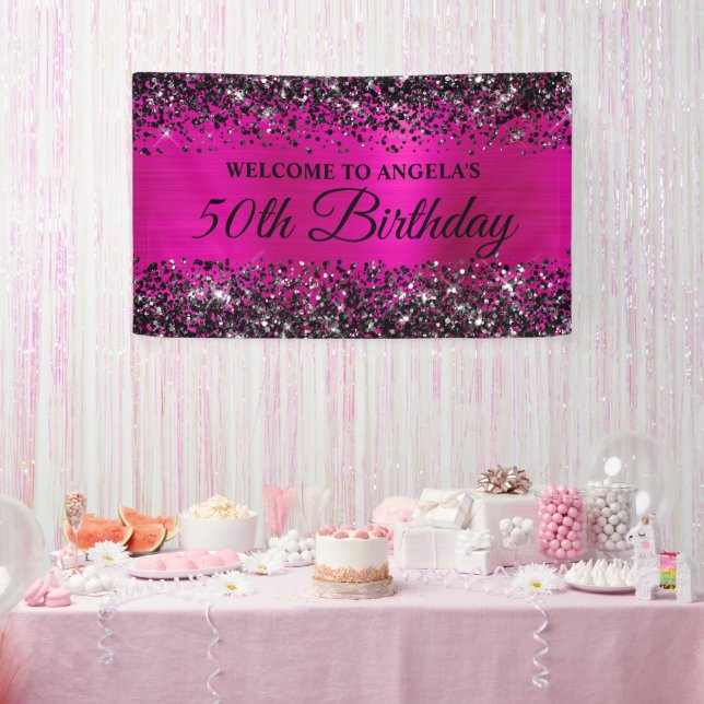 Banderoles Parties scintillant noire Pink Hot Foil 50e annive (Fête)